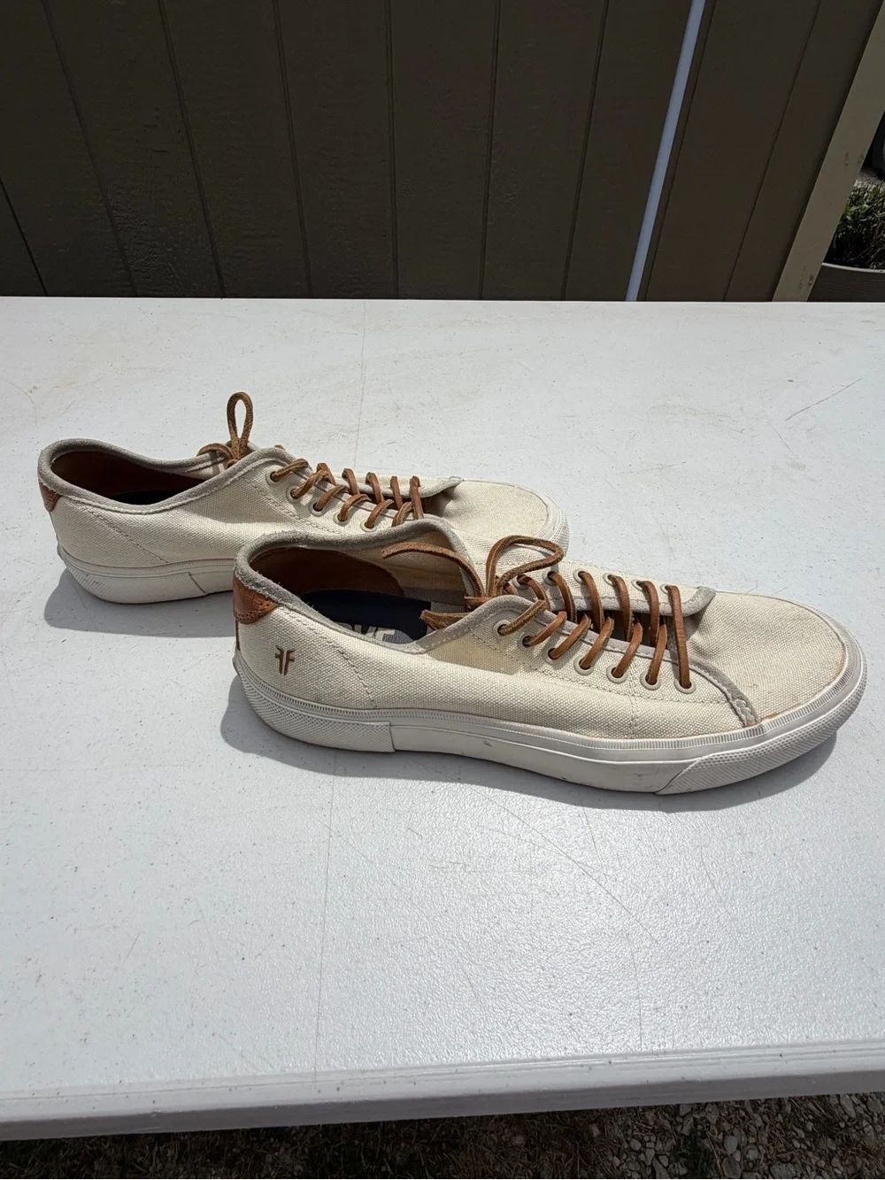 Frye Men's Low-Top Canvas Sneakers in Off-White and Brown Leather